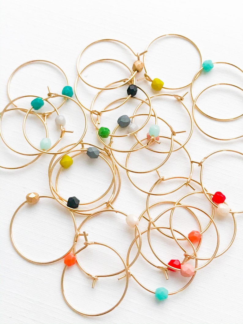Small gold hoops, Gold Hoops, Gold Filled Hoops, tiny gold hoops, colorful hoops, simple gold hoops, minimalist hoops, single bead hoops image 1