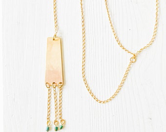 Gold necklace, Gold lariat necklace, Triangle necklace, Geometric necklace, Layered necklace, Choker necklace, Long necklace, Gift for her
