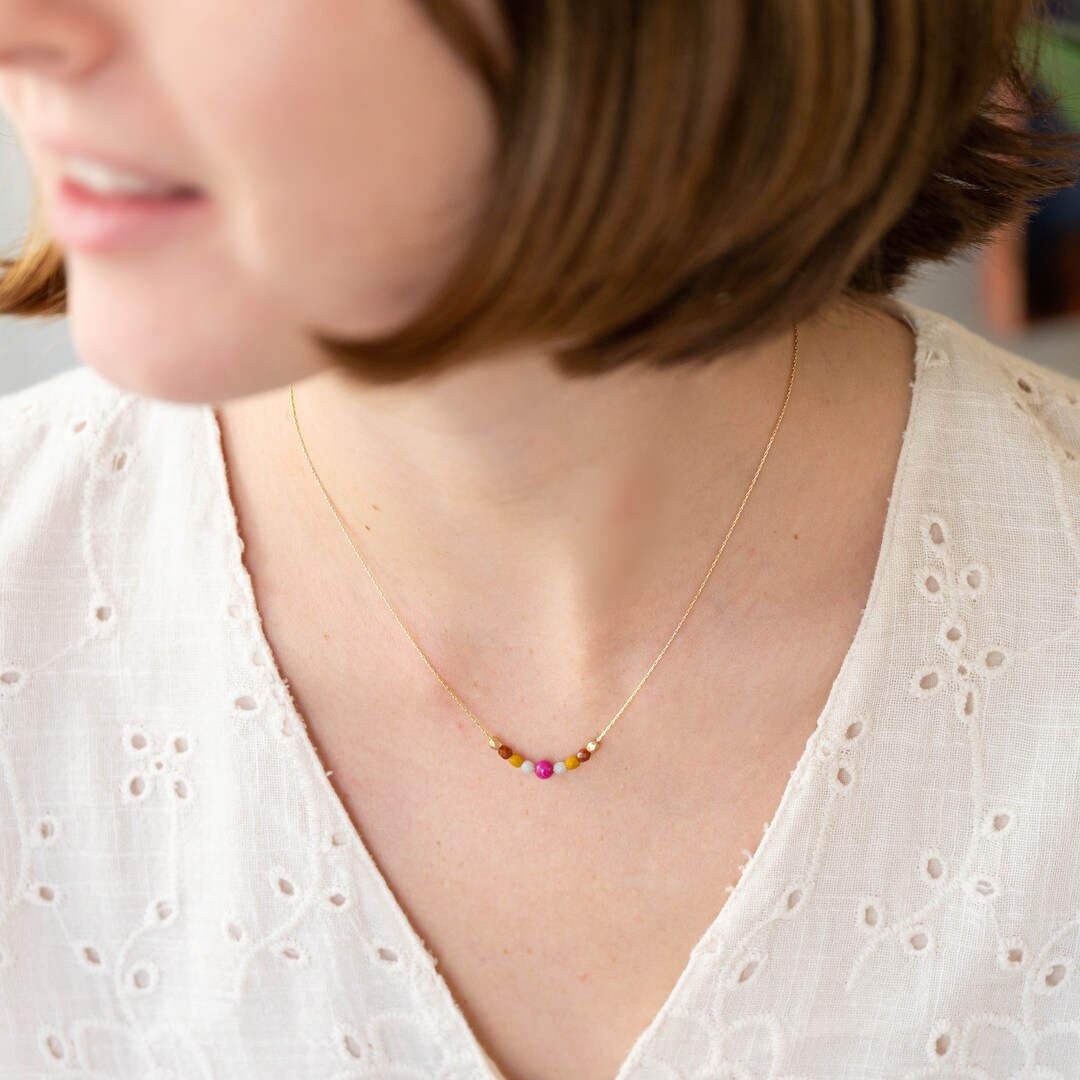 Dainty Bead Necklace Tiny Bead Necklace Simple Colorful Etsy