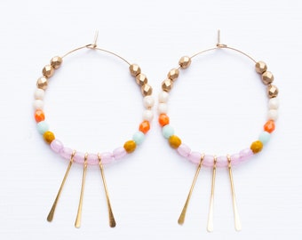 Thin Gold Hoop Earrings, Large Gold Filled Hoop Earrings, Colorful Hoop Earrings, Thin Hoops, Beaded Hoop Earrings, Fringe Earrings