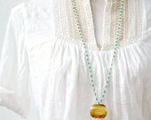 Statement Necklace, Beaded statement necklace, Brass Pendant necklace, Coral Necklace, Bead jewelry, Gift for her
