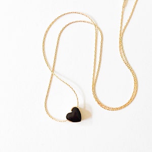Black Heart Necklace,Heart Necklace, small black heart necklace, Gold filled necklace, gold filled heart necklace, Little heart necklace image 2