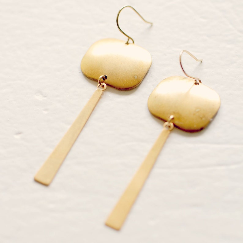 Long Golden Bar Earrings Modern Brass Dangle Earrings Etsy