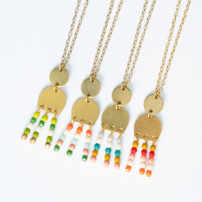 Beaded Pendant Necklace Boho Necklace Rectangle Necklace Statement Necklace Beadwork Necklace Brass Jewelry Beaded Fringe Necklace