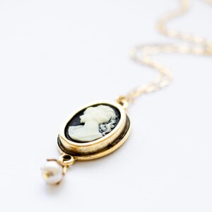 Cameo Necklace, Black Cameo Necklace, Victorian necklace, Cameo pendant, cameo jewelry, Cameo and pearl necklace, Lady cameo image 7