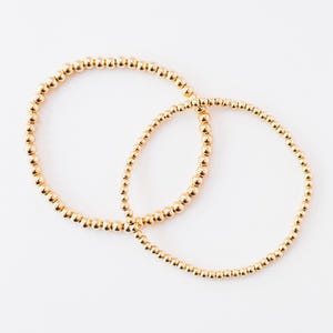 14K Gold Filled Beaded Bracelet: Waterproof Stretchy Stacking Jewelry