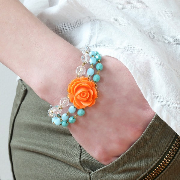 RESERVED for Mirjana- Orange Rose Bracelet