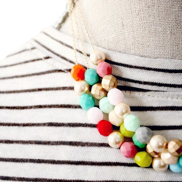 Beaded Multi Strand  Statement Necklace, Beaded layered necklace, Statement necklace, Colorful Bead Necklace, Holiday Gift for Her