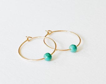 Mini Turquoise Gold Filled hoops, small Turquoise Hoops, minimalist Turquoise hoops, hoops, simple gold hoops, minimalist hoops