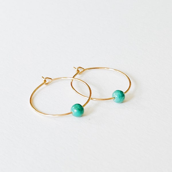 Mini Turquoise Gold Filled hoops, small Turquoise Hoops, minimalist Turquoise hoops, hoops, simple gold hoops, minimalist hoops