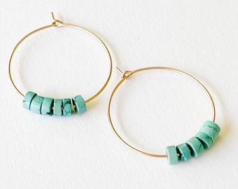 Turquoise Gold Filled hoops, Turquoise Hoops, minimalist Turquoise hoops, hoops, simple gold hoops, minimalist hoops, turquoise stone hoops
