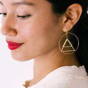 Mobile earrings, Kinetic earrings, triangle earrings, Modern earrings, Circle earrings, Gold hoops, Triangle Jewelry, big earrings, hoops image 4