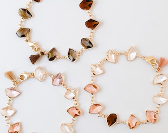 Romantic Glass Bracelet, Faceted Colorful Bracelet, Handmade Gold Jewelry, Boho Gift
