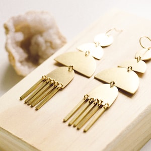 Statement Earrings, Brass Earrings, sculptural earrings, Long Earrings, Big earrings, Boho Earrings, Geometric earrings, half moon earrings