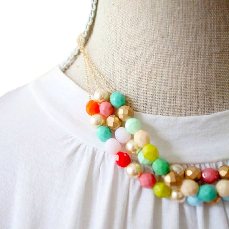 Beaded Multi Strand Statement Necklace, Beaded layered necklace, Statement necklace, Colorful Bead Necklace, Holiday Gift for Her image 3