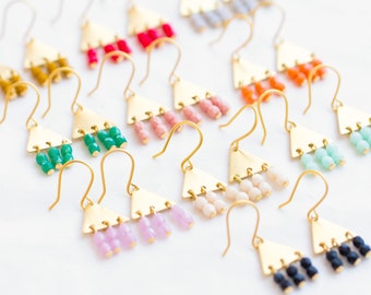Small Geometric Brass Earrings, colorful  Earrings, geometric earrings, dainty earrings