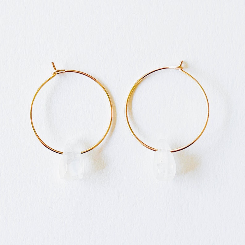 Mini Moonstone Gold Filled Hoops, Small Moonstone hoops, Moonstone earrings, Moonstone jewelry, Hoops with Moonstones, Natural Moonstones image 5
