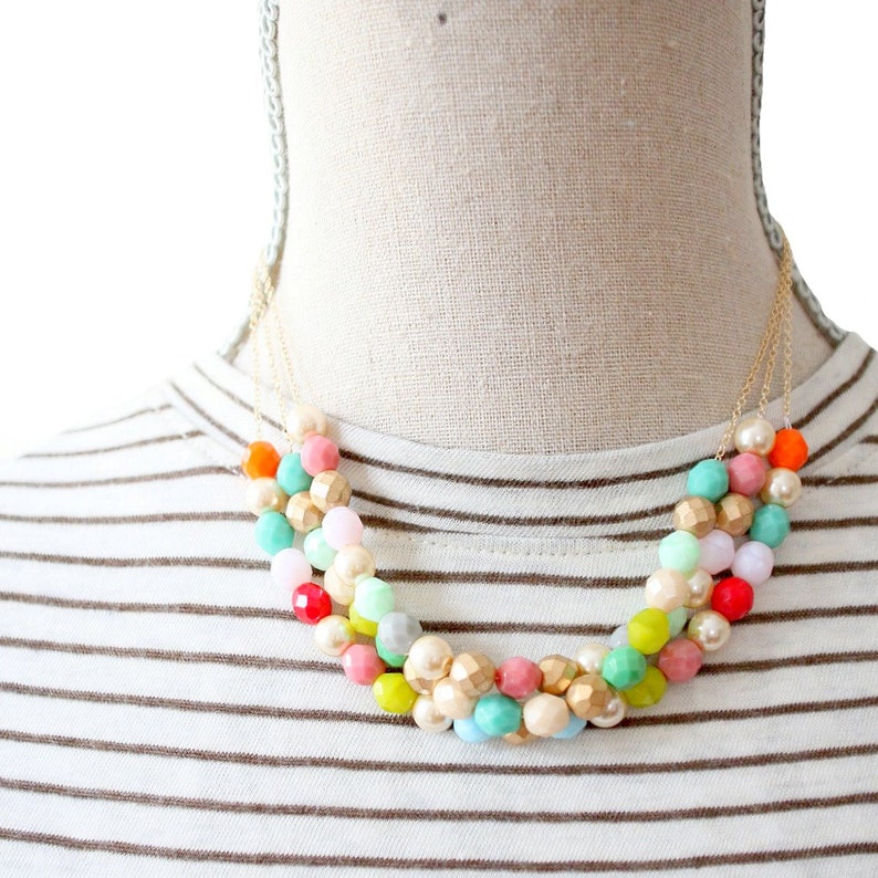 Beaded Multi Strand Statement Necklace, Beaded layered necklace, Statement necklace, Colorful Bead Necklace, Holiday Gift for Her image 2
