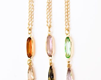 Dainty Pendant Necklace for Women, Delicate Faceted Glass Necklace, Lightweight Gold Drop Necklace, Minimalist Layering Jewelry, Unique Gift
