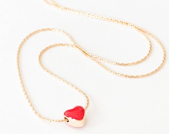 Heart Necklace, Red Heart Necklace, small red heart necklace, Gold filled necklace, gold filled heart necklace, Little heart necklace