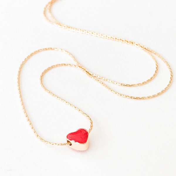 Herz Halskette, rote Herz Halskette, kleine rote Herz Halskette, Gold filled Halskette, gold gefüllte Herz Halskette, kleine Herz Halskette