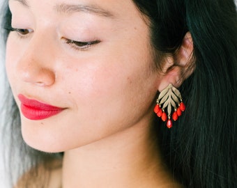 Red earrings, red bead Earrings, red Dangle earrings, red Drop earrings, ruby red  earrings, bridgerton jewelry, Statement earrings, Studs