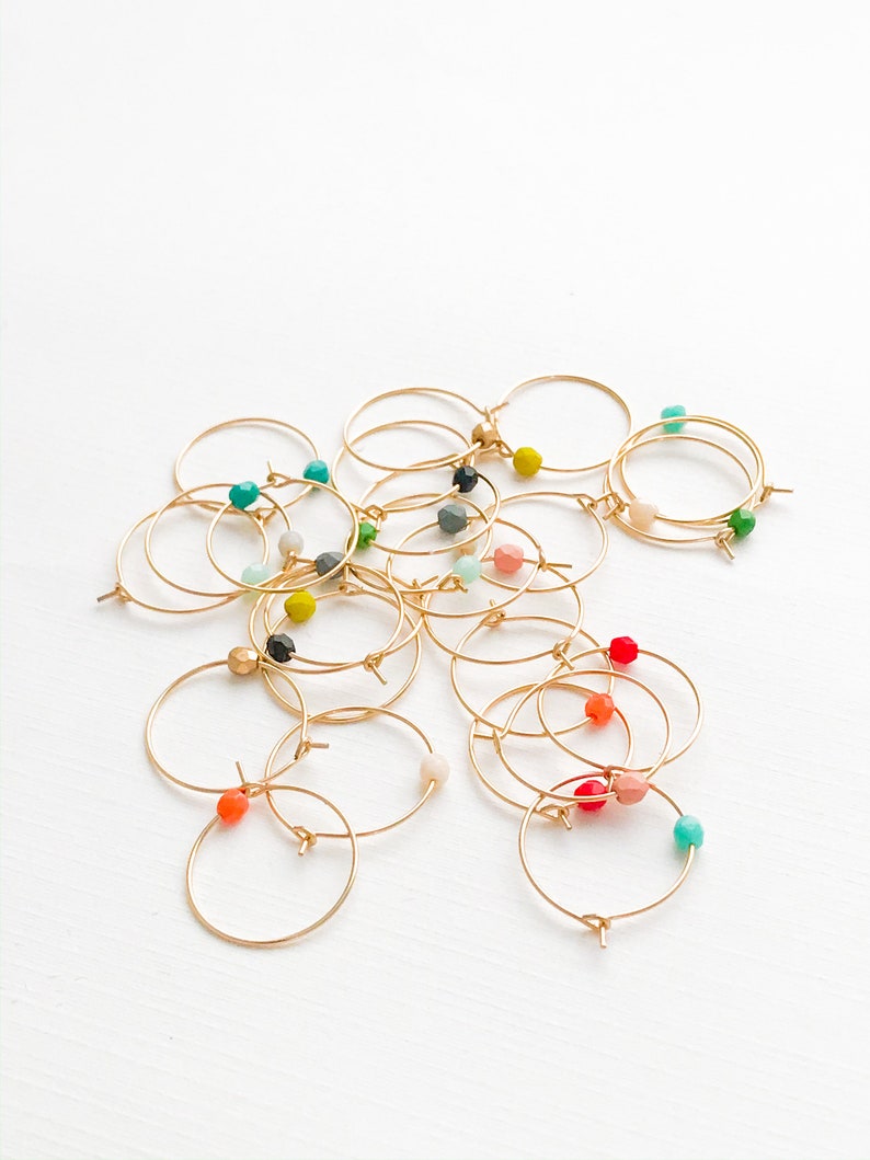 Small gold hoops, Gold Hoops, Gold Filled Hoops, tiny gold hoops, colorful hoops, simple gold hoops, minimalist hoops, single bead hoops image 2