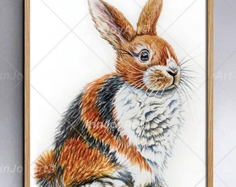 Rabbit Watercolor Painting Print, Woodland Nursery Art
