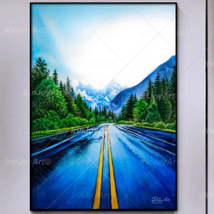 Lush forest Abstract mountains wall art Asheville North Carolina trip print Watercolor Panoramic Landscape Nature Canvas Large Wall Decor