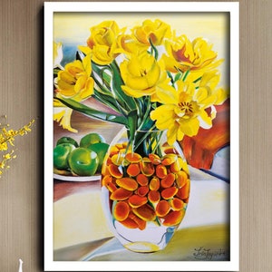 Blumen Malerei Kunstdruck Blumen Wand Kunst Haus Küche Wand Kunst Dekor Pfingstrose Malerei Botanische Wand Kunst Gelber Lotus Zeichnung Plakat