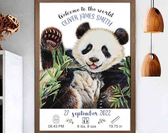 Personalized name new born baby print gift Custom nursery animal panda print home decor 1st birthday gift Baby shower gifts Kids room decor