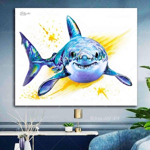Hai Aquarell Wand Kunst Druck Walhai Poster Ozean Tier Zuhause Strand nautisches Wanddekor Kinderzimmer Kinder Kunstdekor Einweihungsparty Geschenk