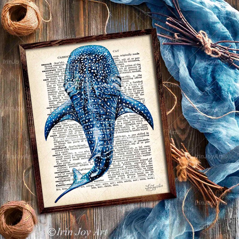 Whale Shark Vintage Wall Art Print Sea Life Hotel Wall Decor Marine ...