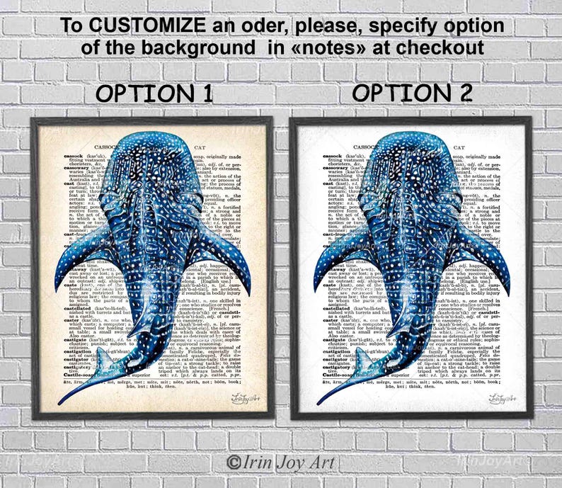 Abstract Blue Ocean Whale Shark Wall Art Dictionary Animal Print Sea ...