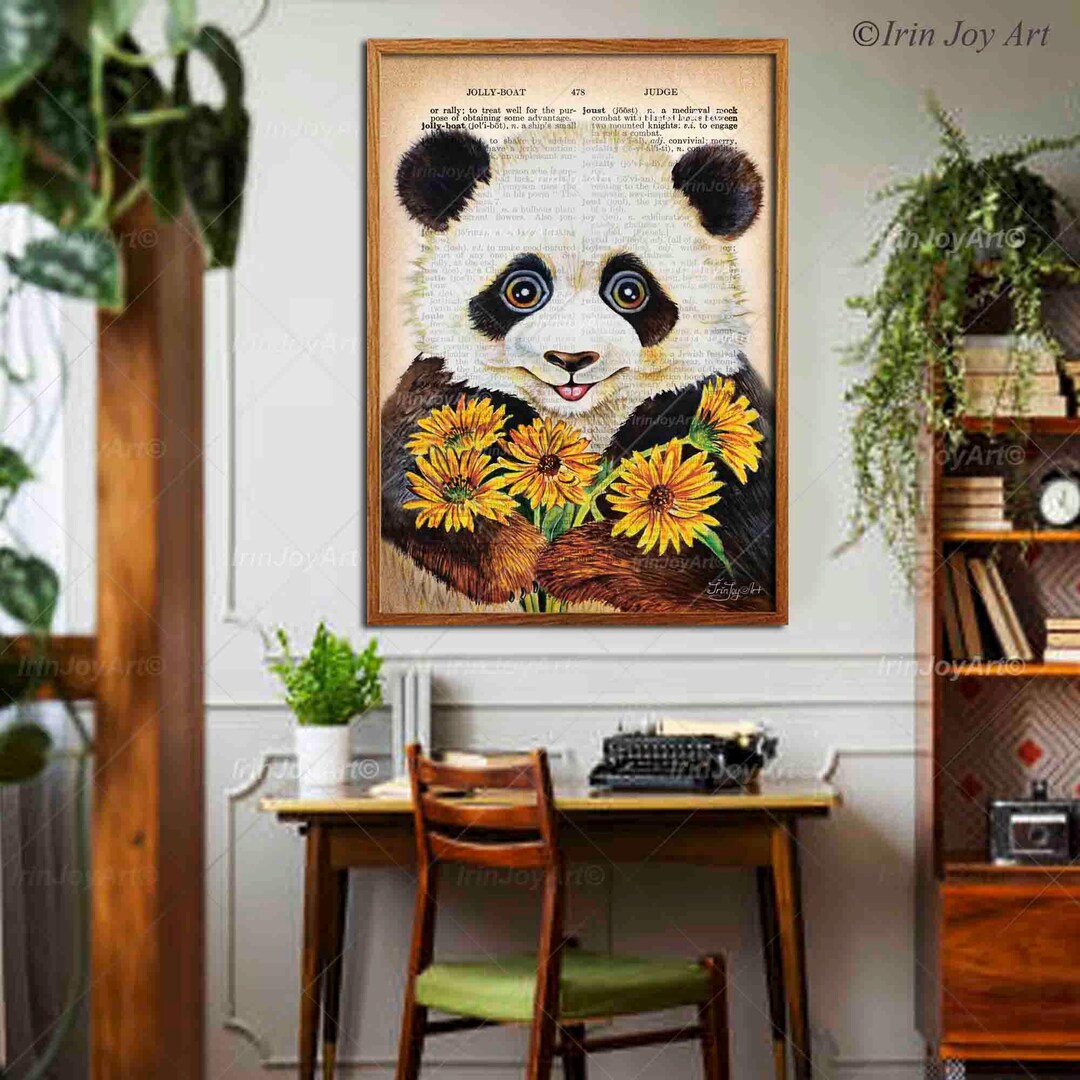 Panda Flowers Art Print Nursery Baby Animal Dictionary Poster Floral ...