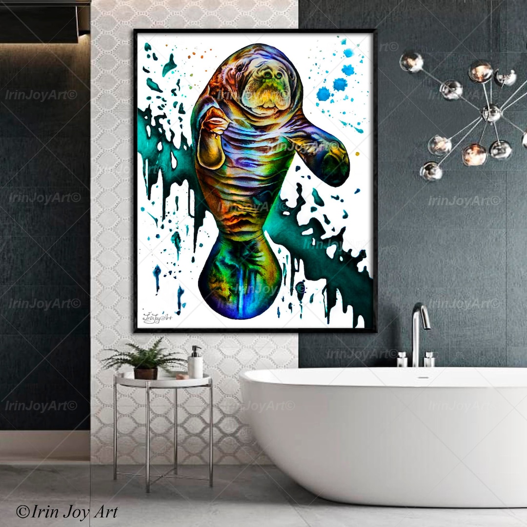 Manatee Sea Cow Animal Print Watercolor Nautical Abstract Nursery Wall ...