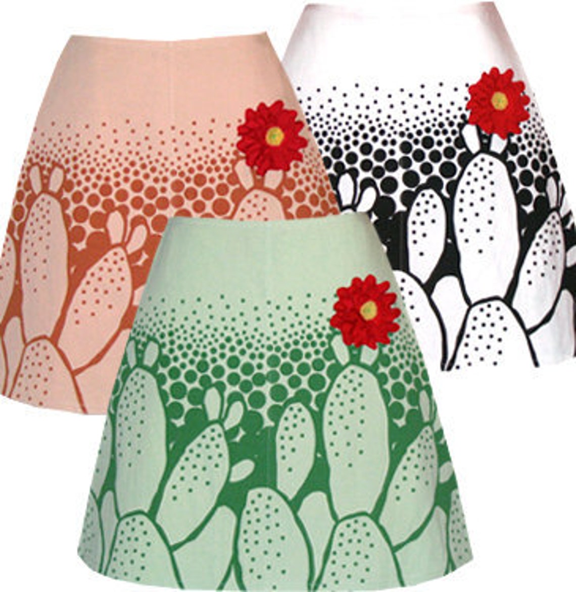 Cactus flower skirt tan and burnt orange graphic nopales ...
