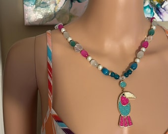 Perlen Halskette, Paradiesvogel Anhänger