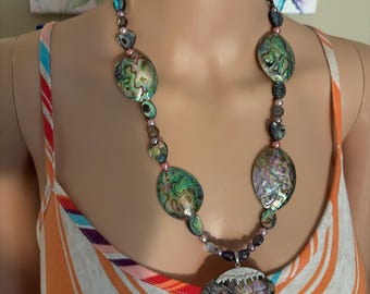 Abelone Under The Sea Pendant Beaded Necklace
