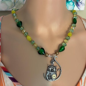 Beaded Necklace, Steampunk Owl Pendant Necklace