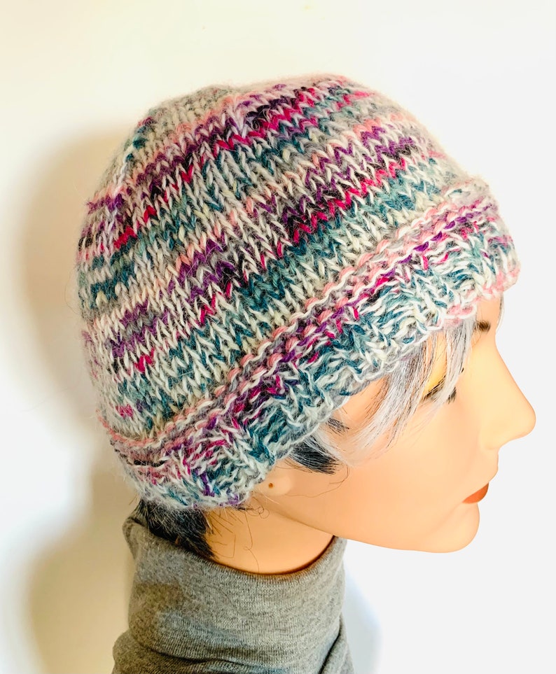 Small to Medium Handknit Wool / Mohair / Angora Beanie image 2