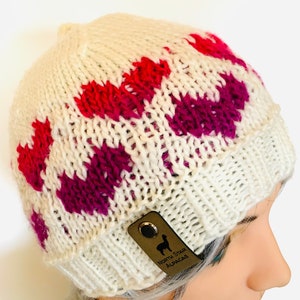 Hand knit Beanie with Hearts image 6