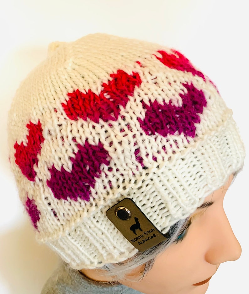 Hand knit Beanie with Hearts image 6