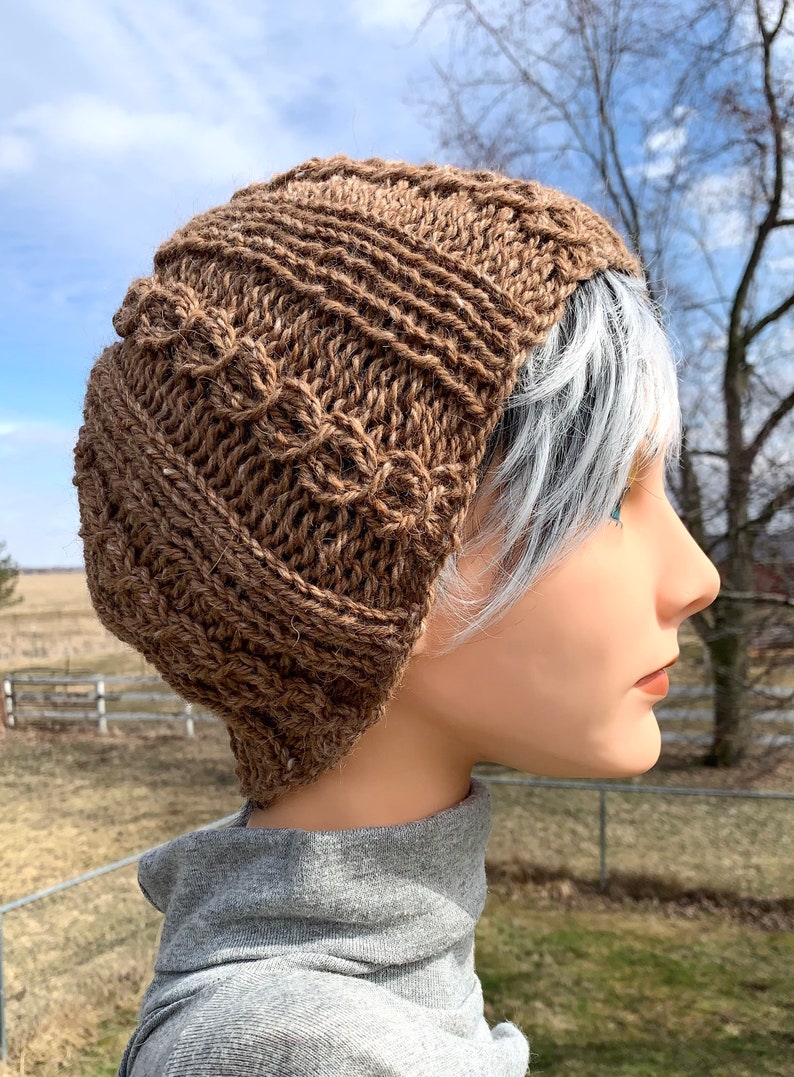 Brown Hand Knit Faux Cabled Alpaca Hat, Beanie for Men, Teens, or Women image 1