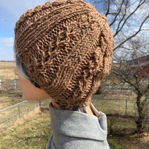 Brown Hand Knit Faux Cabled Alpaca Hat, Beanie for Men, Teens, or Women image 6