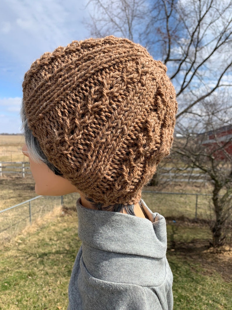 Brown Hand Knit Faux Cabled Alpaca Hat, Beanie for Men, Teens, or Women image 6