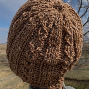 Brown Hand Knit Faux Cabled Alpaca Hat, Beanie for Men, Teens, or Women image 5