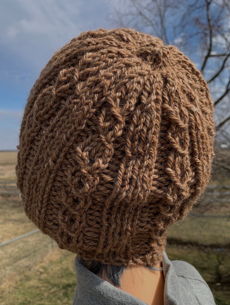 Brown Hand Knit Faux Cabled Alpaca Hat, Beanie for Men, Teens, or Women image 5