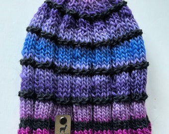 Handknit Striped Wool  Beanie for Men Women and Teens