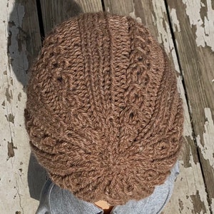 Brown Hand Knit Faux Cabled Alpaca Hat, Beanie for Men, Teens, or Women image 7